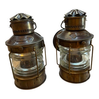 Mid 20th Century Nautical Mid Century Lantern Wall Sconces With “Anchor” Design - a Pair For Sale