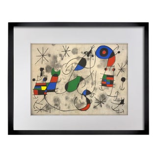 Joan Miró Original Double Lithograph, Mourlot Paris, 1967, Museum Framed For Sale