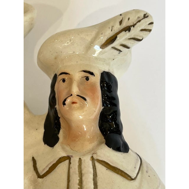 Ceramic Antique Staffordshire England Robinhood and Little John Flatback Spill Vase Figurine For Sale - Image 7 of 13