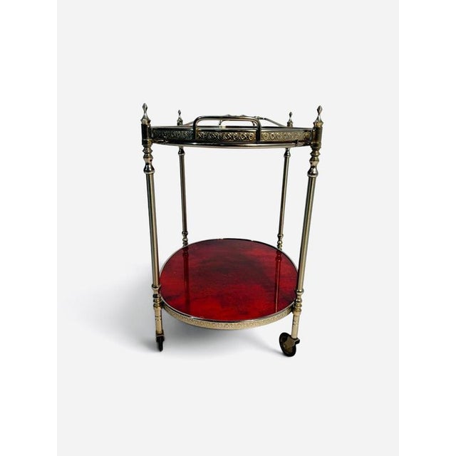 Red Goatskin Serving Bar Cart from Aldo Tura, 1960s For Sale - Image 4 of 13