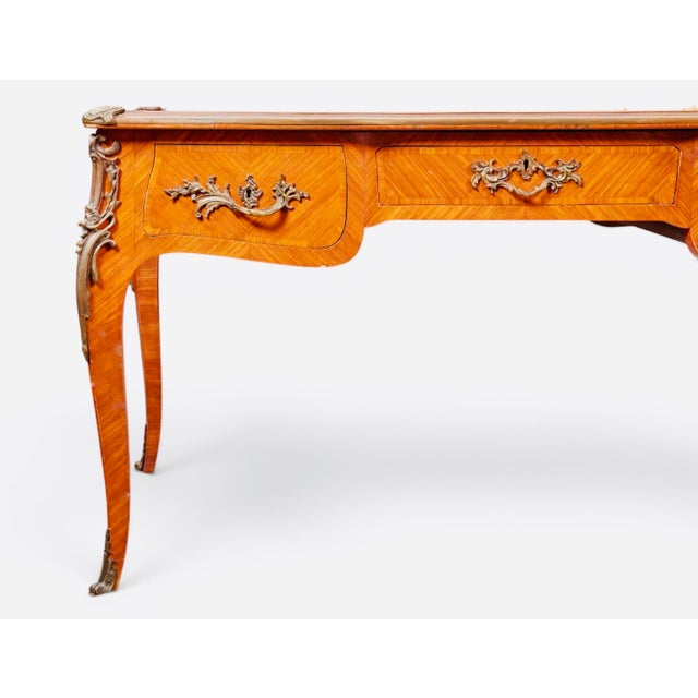 Late 19th Century French Louis XV Parquetry & Gilt-Bronze Leather-Top Bureau Plat, Circa 1900 For Sale - Image 5 of 8