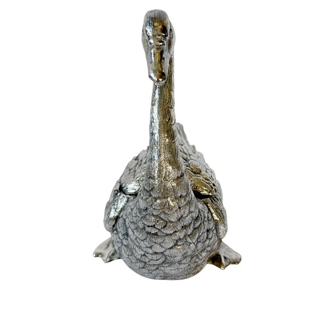 Victorian 1880’s Victorian Meriden Britannia Quadruple Plate Figural Swan Covered Vessel For Sale - Image 3 of 9