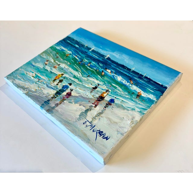 Coastal Beach Scene Original Oil Painting on Canvas, 14" X 11" Impressionist Seascape For Sale - Image 4 of 4