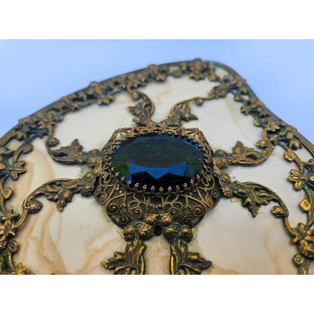 Venetian Brass Filigree Jeweled Mirror and Brush Set For Sale - Image 11 of 17