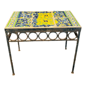 18th Century Tile Top Side, Accent or Coffee Table With Later Iron Base