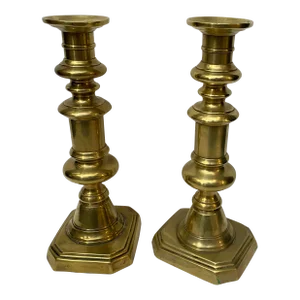 Antique English Brass Candlesticks - a Pair