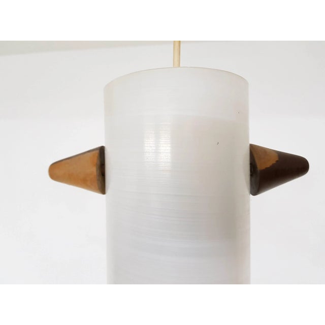 Wood Vintage Danish Glass & Wood Pendant Lamp For Sale - Image 7 of 8