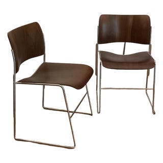 1982 Set of Two David Rowland Stacking Chair 40/4 Walnut and Chrome, Danish Modern For Sale