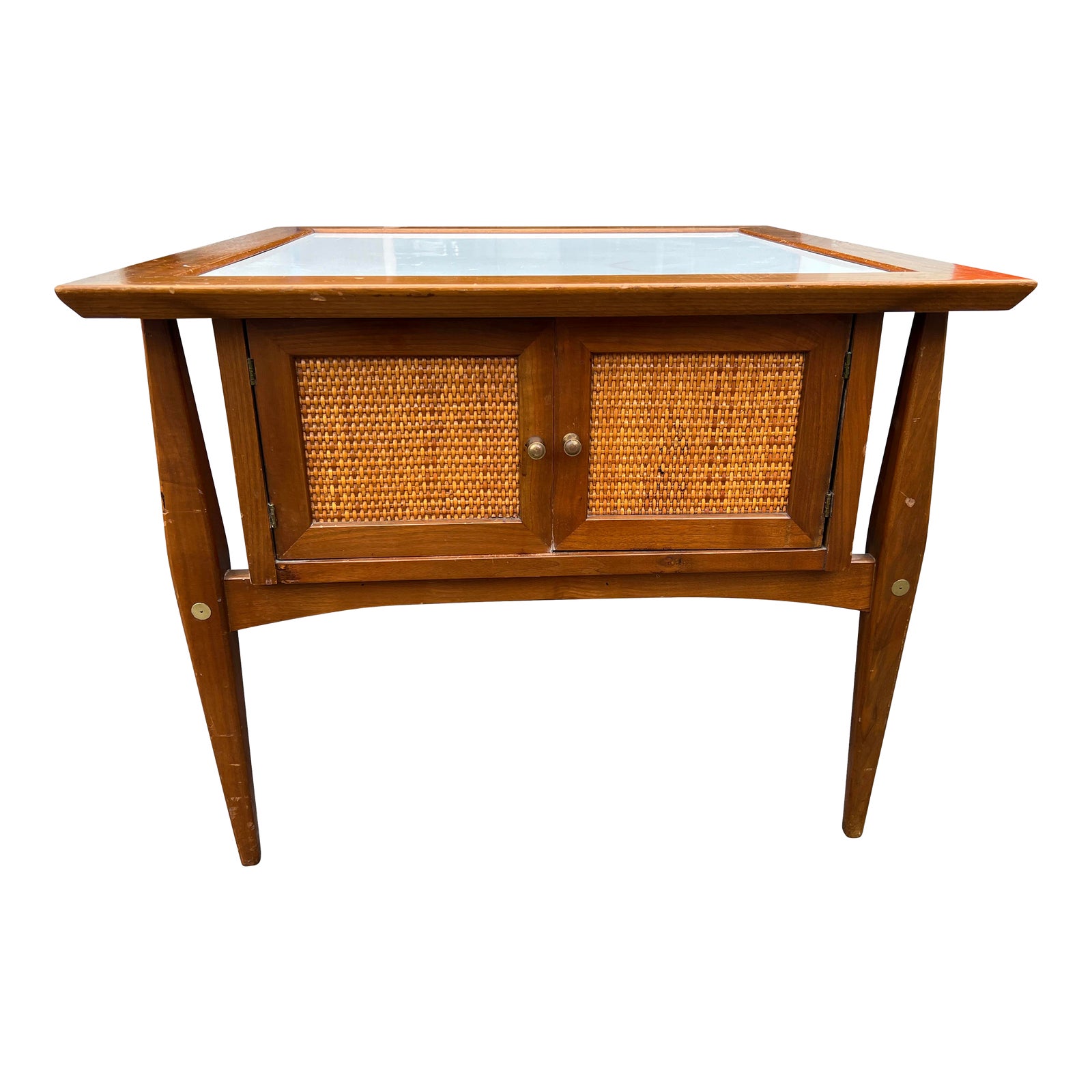 Mid 20th Century Mid Century Modern Cane Front Floating Legs Side Table