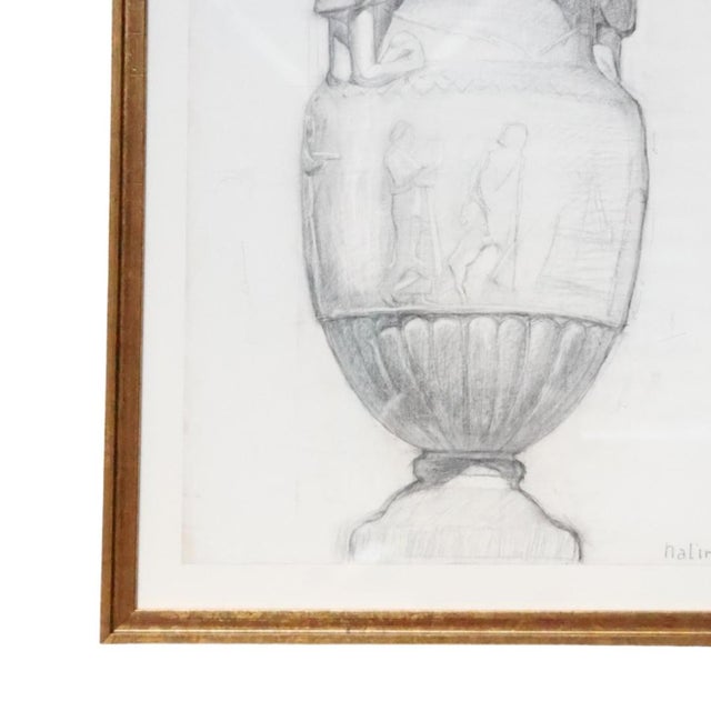 20th Century French graphite drawing depicting a classical urn rendered with refined linework and balanced proportions....