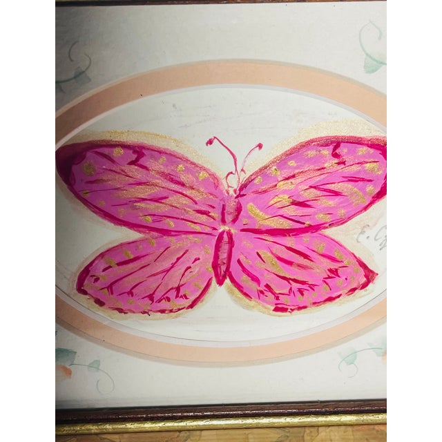 Abstract Abstract Pink Lady Butterfly Mini Painting in Gold Frame For Sale - Image 3 of 5