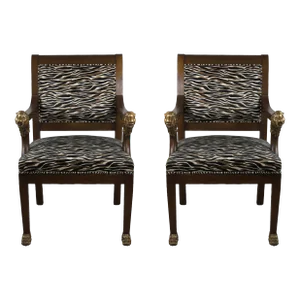 Pair of Vintage Late 18th Century Style Zebra Armchairs With Lion's Head Armrests