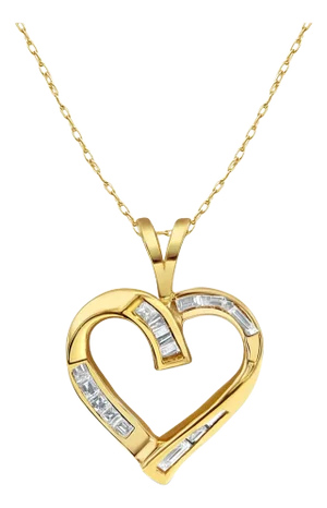 Princess & Baguette Diamond Heart Shaped Necklace 16"