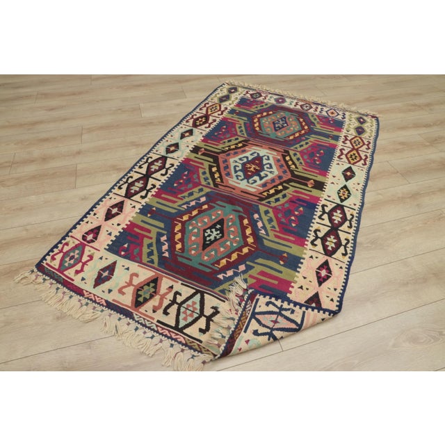 1960s Tribal Rainbow Geometric Hand Knotted Luxury Rug For Sale - Image 4 of 13
