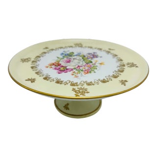 Vintage French Cake Plate, Hand Painted For Sale