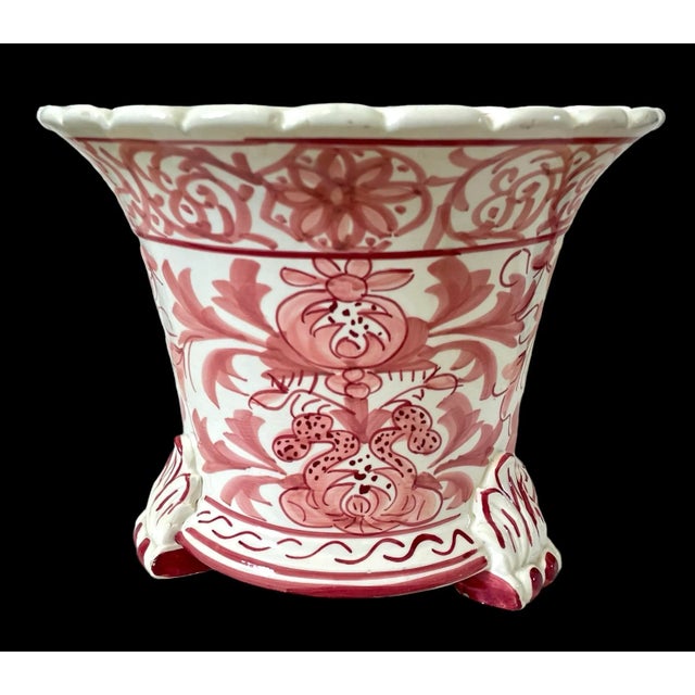 Vintage Ceramic Hand,-Painted Floral Cache-Pot or Planter. Made in Spain. Pink, Red, White. this is a fantastic piece and...