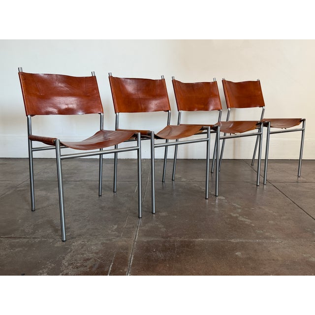 1960s Martin Visser Patinated Leather Dining Chairs For Sale In Los Angeles - Image 6 of 18