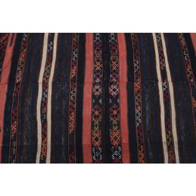 1970s Vintage Handmade Wool Cotton Dark Blue Runner Rug For Sale - Image 4 of 11
