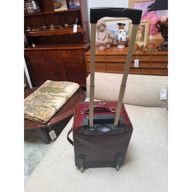 Embossed Crocodile Leather Trolley Luggage, Maroon For Sale - Image 13 of 13