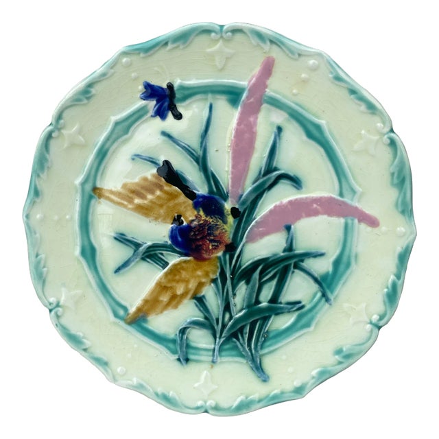 French Majolica Saint Amand Bird Plate, Circa 1890 For Sale
