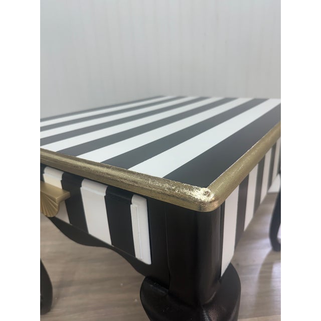 Wood 1960s Hand-Painted Striped Side Tables With Gold Leaf Detail — Set of 2 For Sale - Image 7 of 10