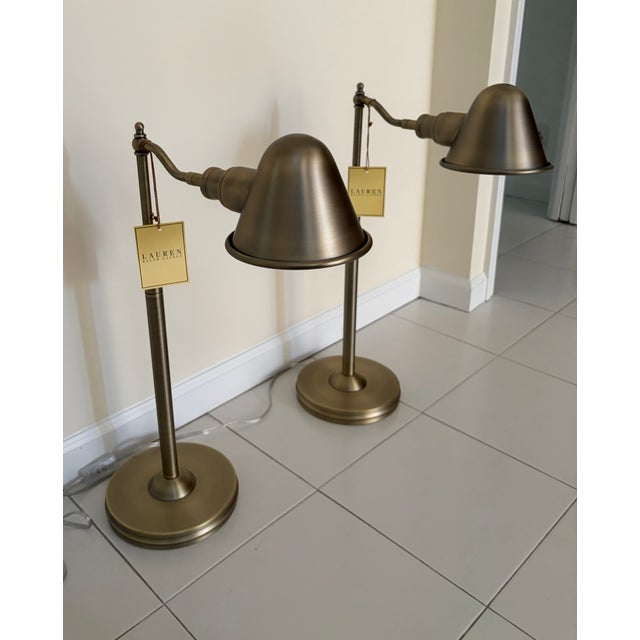 Ralph Lauren Adjustable Antique Brass Table Lamps - A Pair For Sale In New York - Image 6 of 9