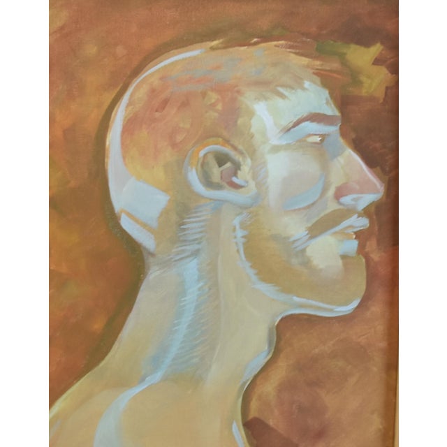 Impressionist portrait of a male profile oil painting on artist canvas board. Illegible signature on reverse. The...