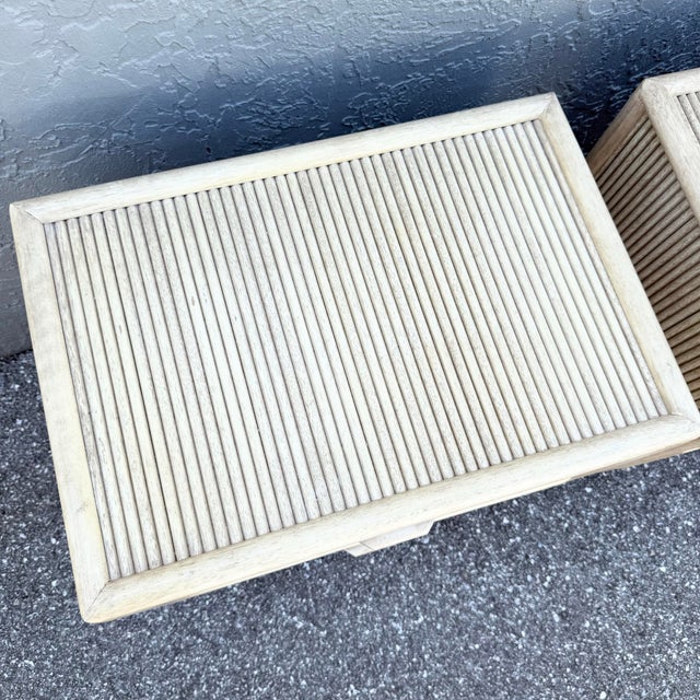 Boho Chic Boho Chic Cream Washed Rattan Nighstands - A Pair For Sale - Image 3 of 9