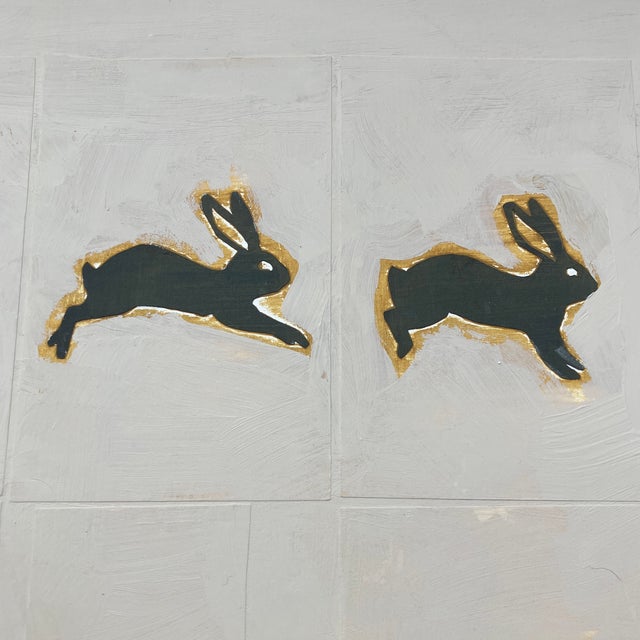 Contemporary Original Stephen Heigh Painting “Rabbits Jumping “ Vintage Modernist Wood Frame For Sale - Image 4 of 6