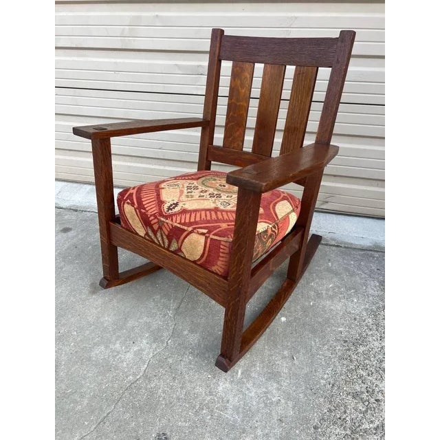 1930s Arts & Crafts Old Mission Tiger Oak Rocker by Stickley Antique Arts & Crafts OLD Mission Tiger Oak Rocker w High...