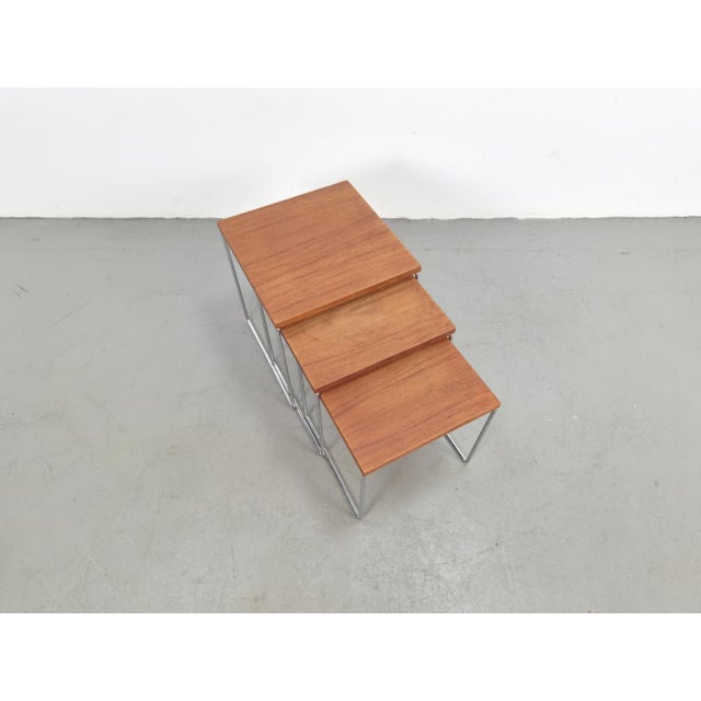 Vintage Chrome and Teak Nesting Tables by Brabantia, 1960s, Set of 3 For Sale - Image 6 of 8
