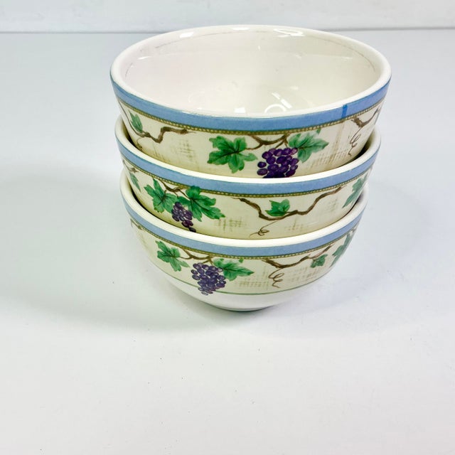 Early 21st C Vintage Boho Chic Merlot Grape Motif Dessert Bowls - Set of 3. For Sale - Image 11 of 16