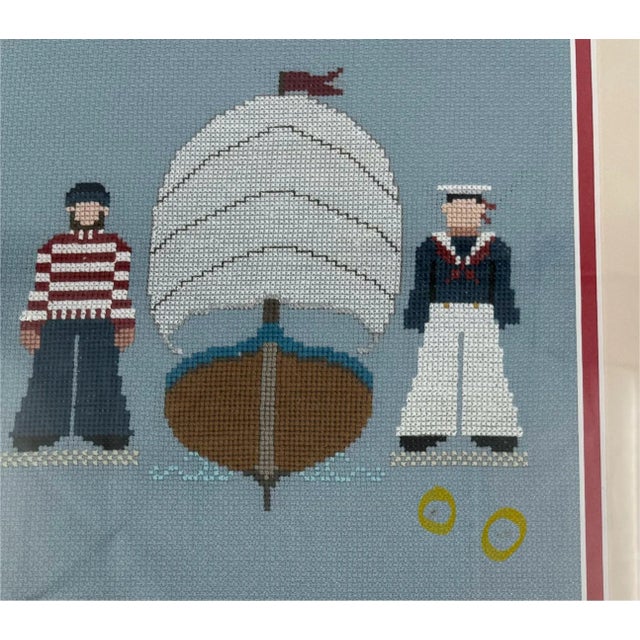 Late 20th Century Coastal Nautical Maritime Sailors Needlework Framed and Matted For Sale - Image 10 of 10