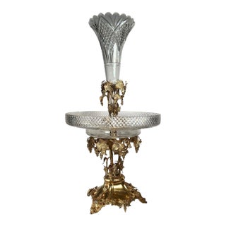 19th Century Gilded French Crystal Epergne For Sale