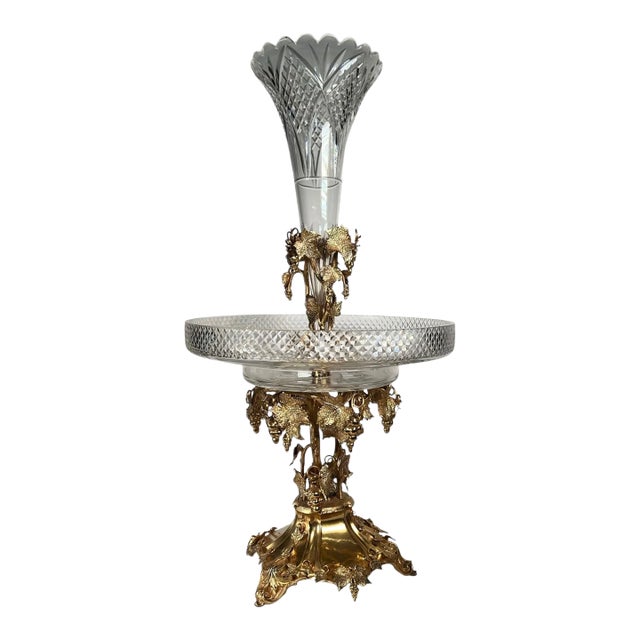 19th Century Gilded French Crystal Epergne For Sale