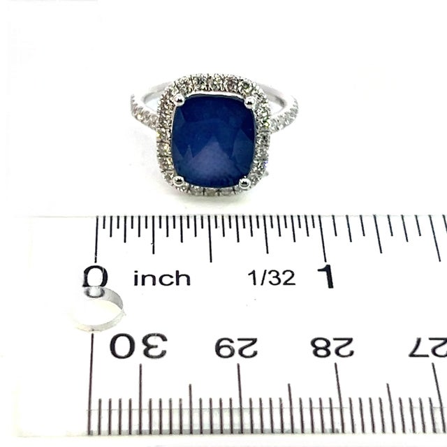 2010s Natural Sapphire Diamond Ring Size 6.5 14k White Gold 6.35 Certified For Sale - Image 5 of 9