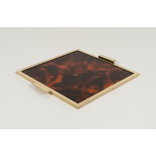 Christian Dior Faux Tortoiseshell and Brass Serving Tray in the style of Christian Dior, Italy, 1970s For Sale - Image 4 of 14