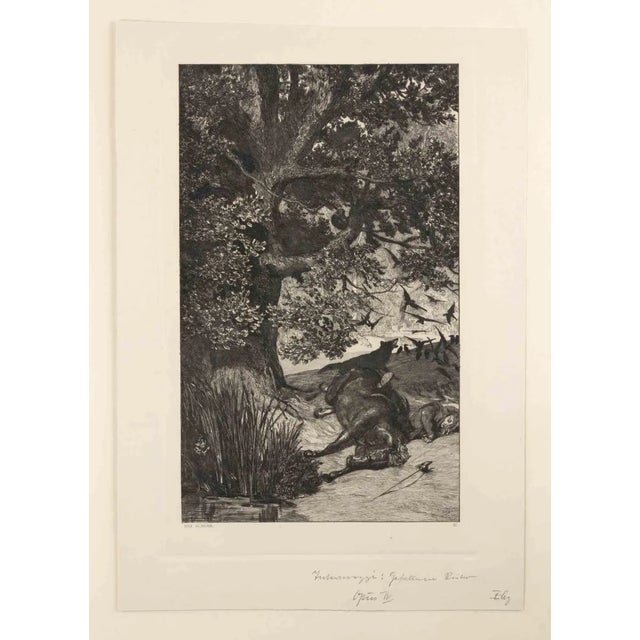 Max Klinger, Fallen Rider, Etching, 1881 For Sale