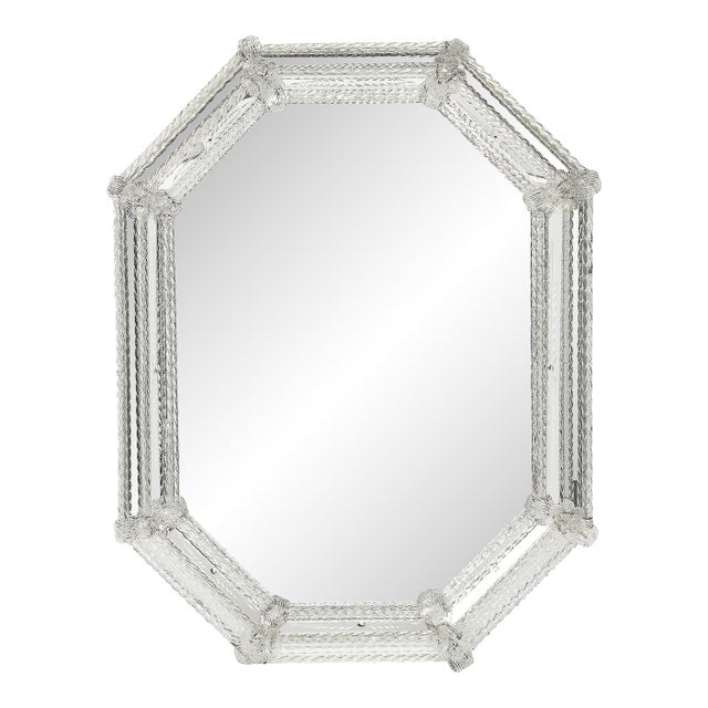 Mid-Century Venetian Braided Glass Rods & Reversed Etched Octagonal Mirror For Sale