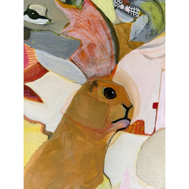 This reworked painting measures 24” square on stretched canvas. The sides are painted dove gray and it comes ready to...