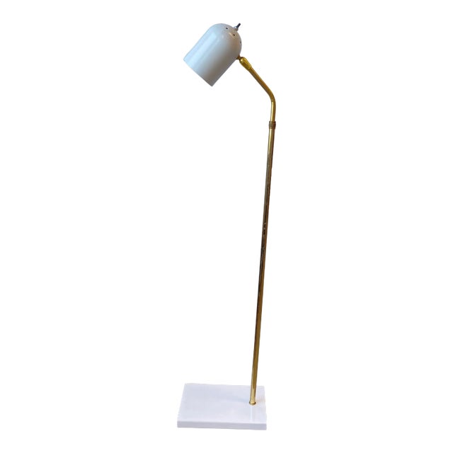 Mid-Century Ward White Lacquered and Brass Pharmacy Adjustable Floor Lamp For Sale