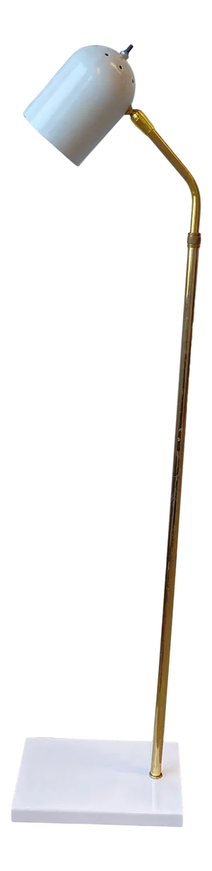 Mid-Century Ward White Lacquered and Brass Pharmacy Adjustable Floor Lamp