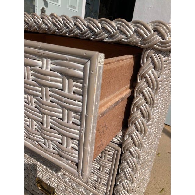 Boho Chic Bielecky Brothers Rattan Double Dresser With White Wahsed Finish For Sale - Image 3 of 12