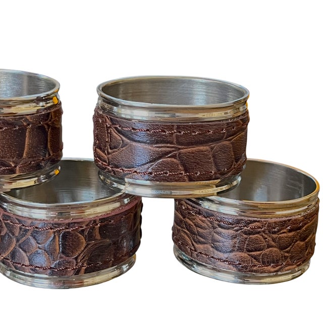 Safari Brown Crocodile-Embossed Napkin Rings With Silver-Tone Trim After Ralph Lauren — New & Unused - Set of Eight For Sale In Jacksonville, FL - Image 6 of 9