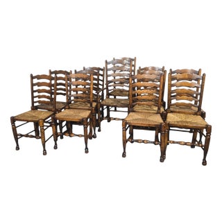 Vintage Lancashire Oak Dining Chairs with Ladder Back, 1920, Set of 12 For Sale