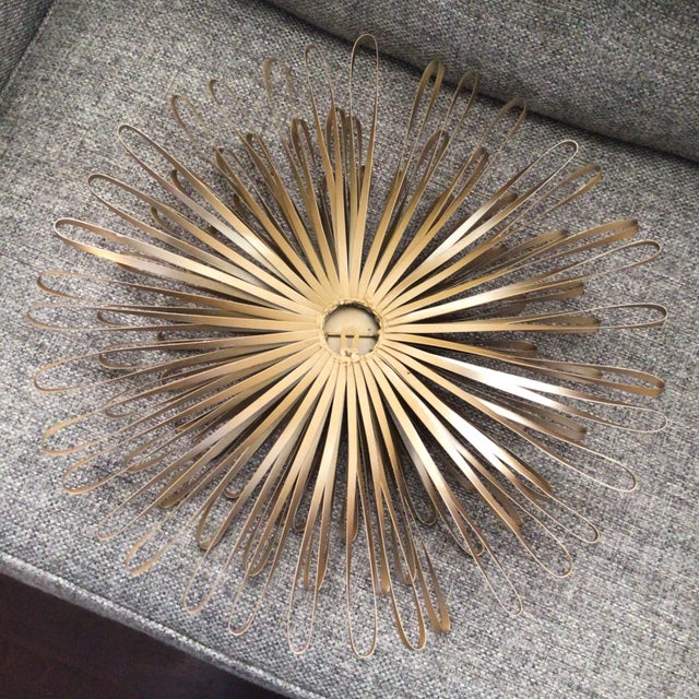 Gold Vintage Gold Tone Metal Flower Mirror For Sale - Image 8 of 10