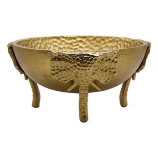 Matthew Izzo Home Elepha Textural Brass Bowl With Elephant Head - Trunk as Feet For Sale