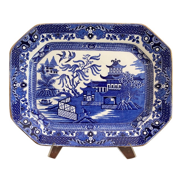 Burgess and Leigh (Burleigh ware) WILLOW pattern TRAY ENGLAND 13.5" W x 10.25°H Purchased at Bergdorf's 20 years ago