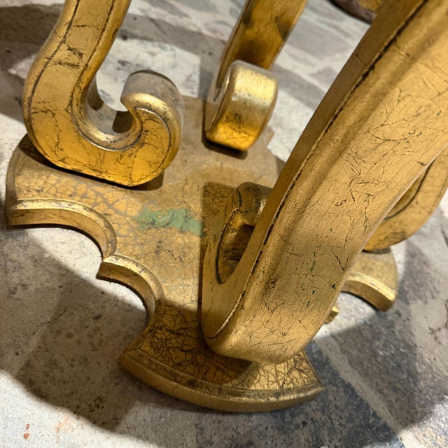 Hollywood Regency Glass-Topped Side Table Verdi Gris Gold Leaf For Sale - Image 12 of 12