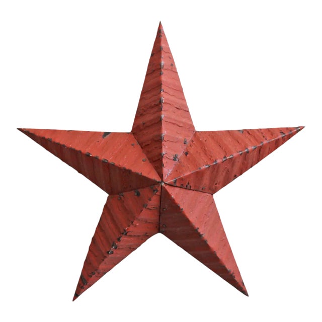 Vintage Red Metal Farmhouse Barn Star Wall Object For Sale